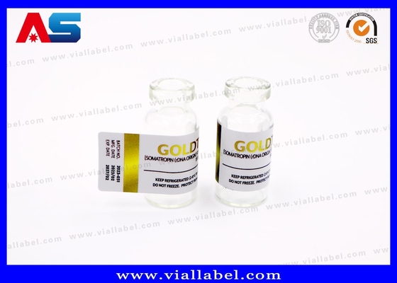 Ισχυρά αυτοκόλλητα φιαλιδίων 10ml με εκτύπωση χρυσού φύλλου για ενέσιμα λυοφιλοποιημένα πεπτίδια